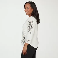 Alfred Dunner Detail Driven Womens Crew Neck 3/4 Sleeve T-Shirt