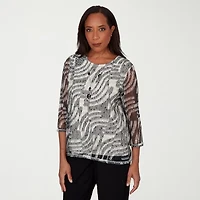 Alfred Dunner Detail Driven Womens Crew Neck 3/4 Sleeve T-Shirt