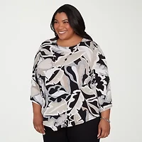 Alfred Dunner Detail Driven Womens Plus Crew Neck 3/4 Sleeve T-Shirt