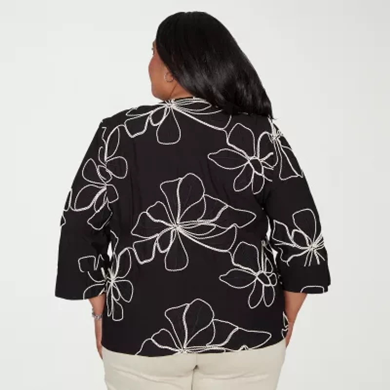 Alfred Dunner Detail Driven Womens Plus Crew Neck 3/4 Sleeve Blouse