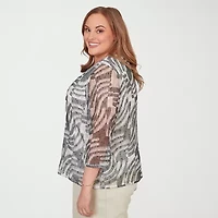 Alfred Dunner Detail Driven Womens Plus Crew Neck 3/4 Sleeve T-Shirt