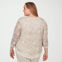 Alfred Dunner Detail Driven Womens Plus Crew Neck 3/4 Sleeve Layered Top