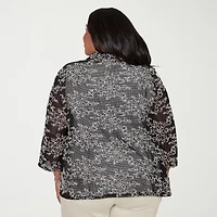 Alfred Dunner Detail Driven Womens Plus Roll 3/4 Sleeve Classic Fit Button-Down Shirt