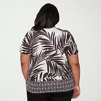 Alfred Dunner Detail Driven Womens Plus Crew Neck Short Sleeve T-Shirt