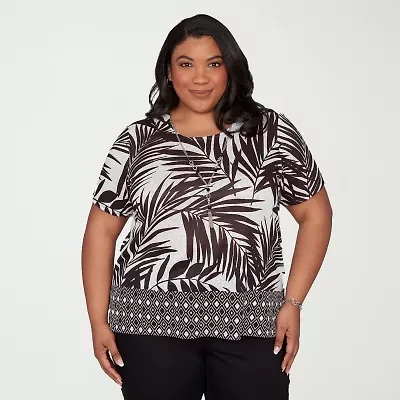 Alfred Dunner Detail Driven Womens Plus Crew Neck Short Sleeve T-Shirt