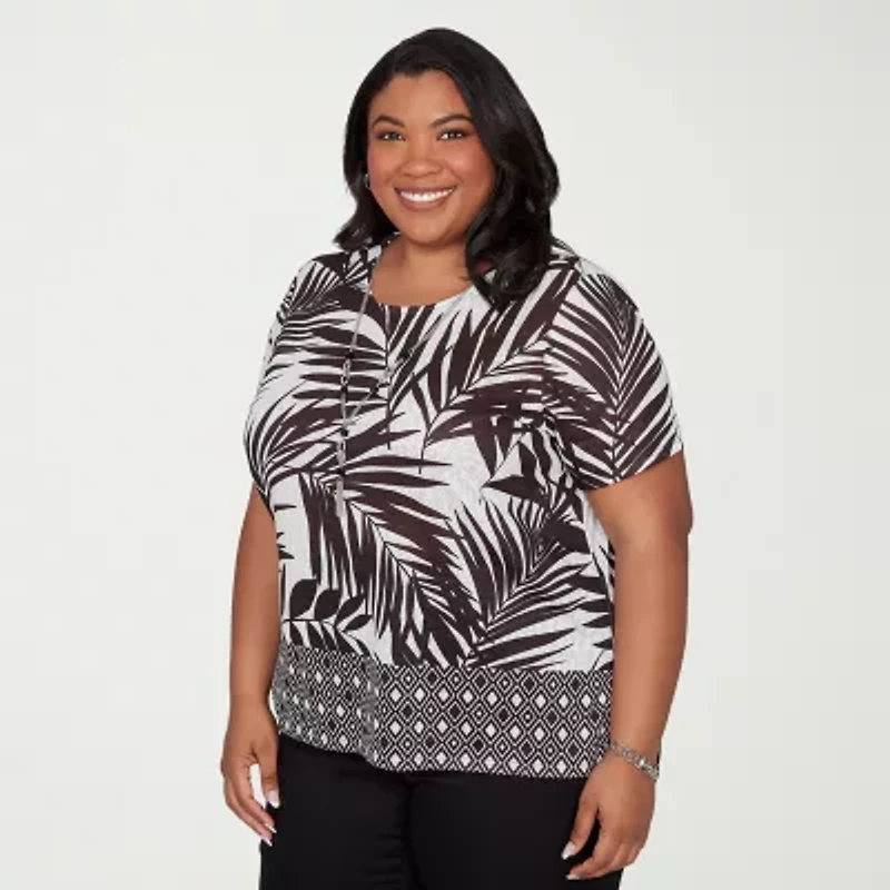 Alfred Dunner Detail Driven Womens Plus Crew Neck Short Sleeve T-Shirt