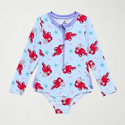 Disney Collection Little & Big Kid Girls Princess The Mermaid Long Sleeve One Piece Swimsuit