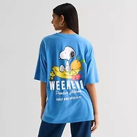 Womens Crew Neck Short Sleeve Regular Fit Snoopy Graphic T-Shirt