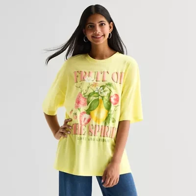 Fruit Of The Spirit Oversized Tee Womens Juniors Crew Neck Short Sleeve Regular Fit Graphic T-Shirt
