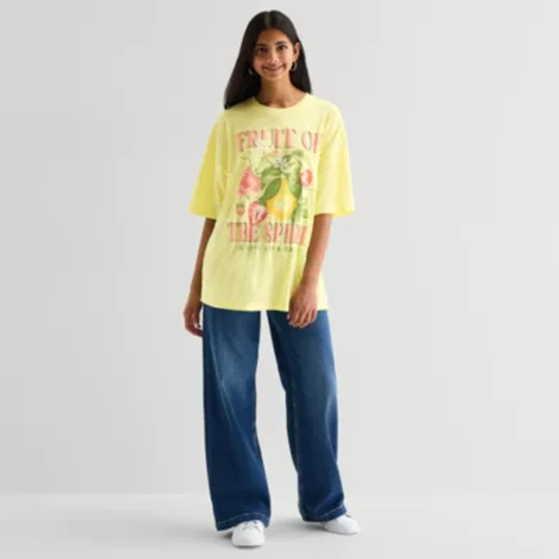Fruit Of The Spirit Oversized Tee Womens Juniors Crew Neck Short Sleeve Regular Fit Graphic T-Shirt