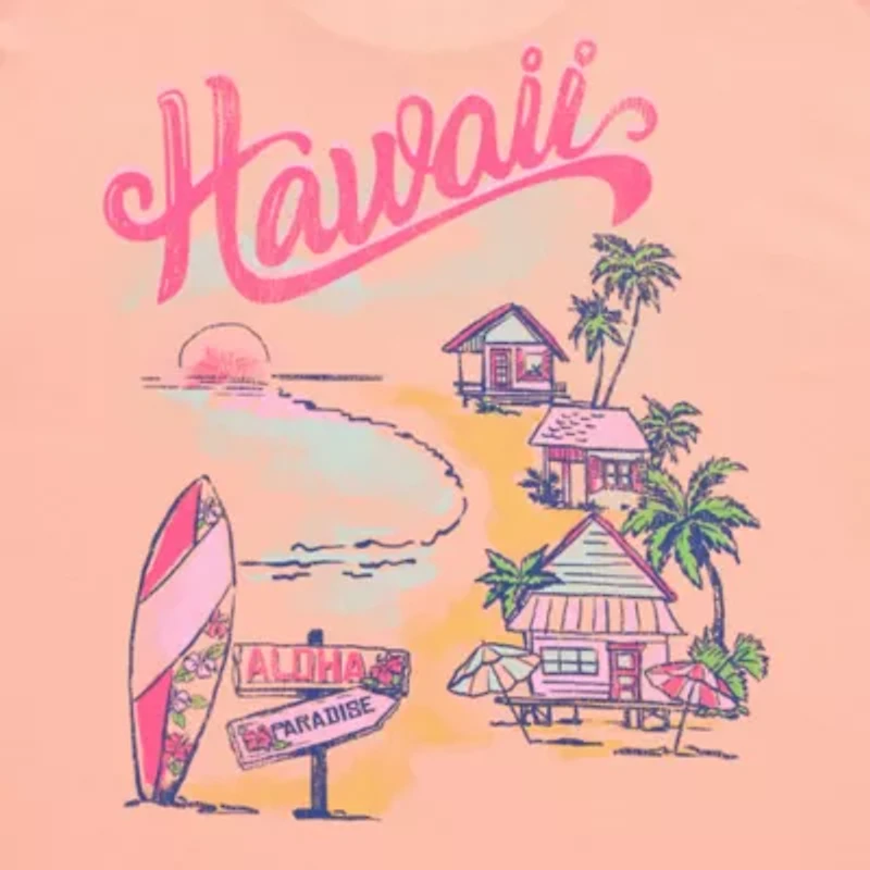 New World Hawaii Womens Juniors Crew Neck Short Sleeve Oversized Graphic T-Shirt