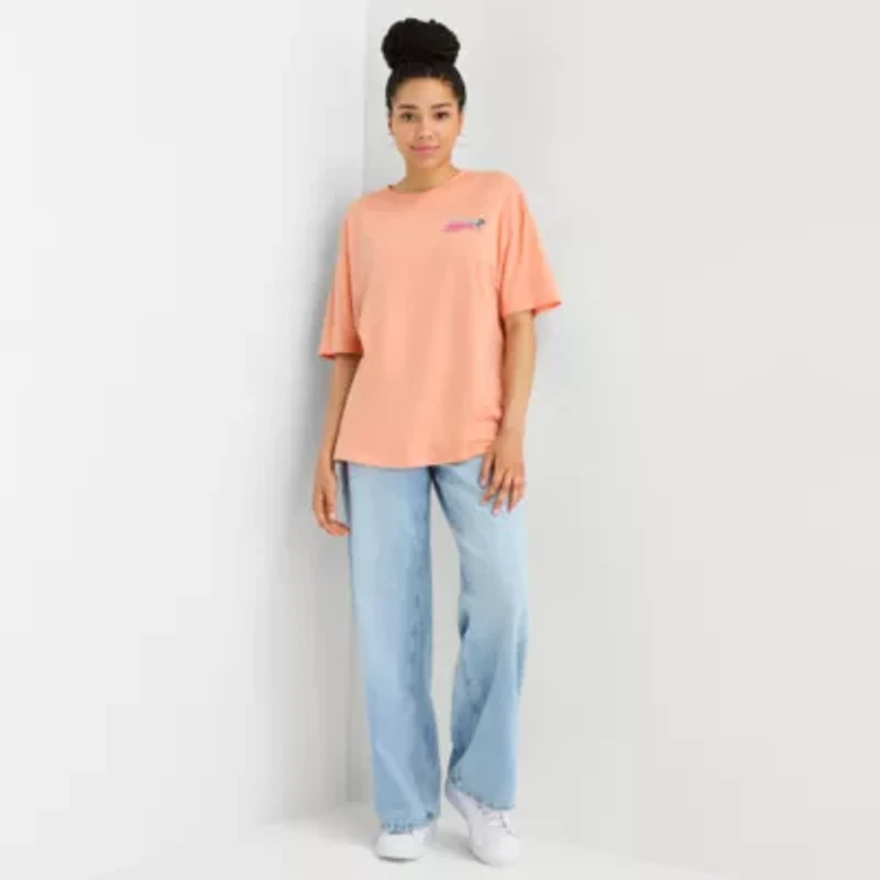 New World Hawaii Womens Juniors Crew Neck Short Sleeve Oversized Graphic T-Shirt