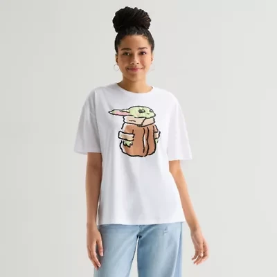 Grogu Womens Juniors Crew Neck Short Sleeve Oversized Star Wars Graphic T-Shirt