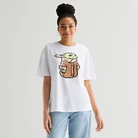 Grogu Womens Juniors Crew Neck Short Sleeve Oversized Star Wars Graphic T-Shirt