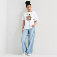 Grogu Womens Juniors Crew Neck Short Sleeve Oversized Star Wars Graphic T-Shirt