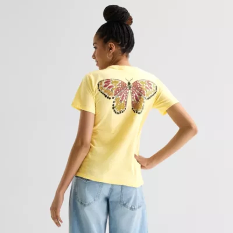 Butterfly Keep Going Boyfriend Tee Womens Juniors Crew Neck Short Sleeve Regular Fit Graphic T-Shirt