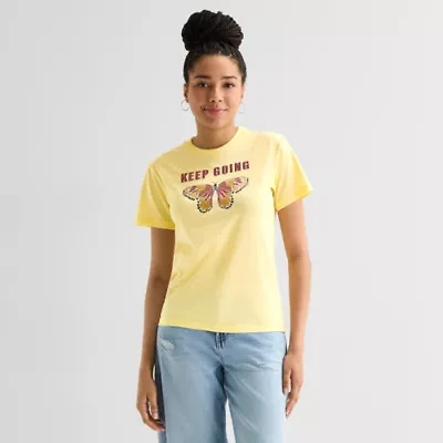 Butterfly Keep Going Boyfriend Tee Womens Juniors Crew Neck Short Sleeve Regular Fit Graphic T-Shirt