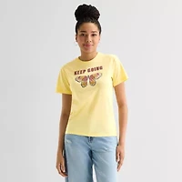 Butterfly Keep Going Boyfriend Tee Womens Juniors Crew Neck Short Sleeve Regular Fit Graphic T-Shirt