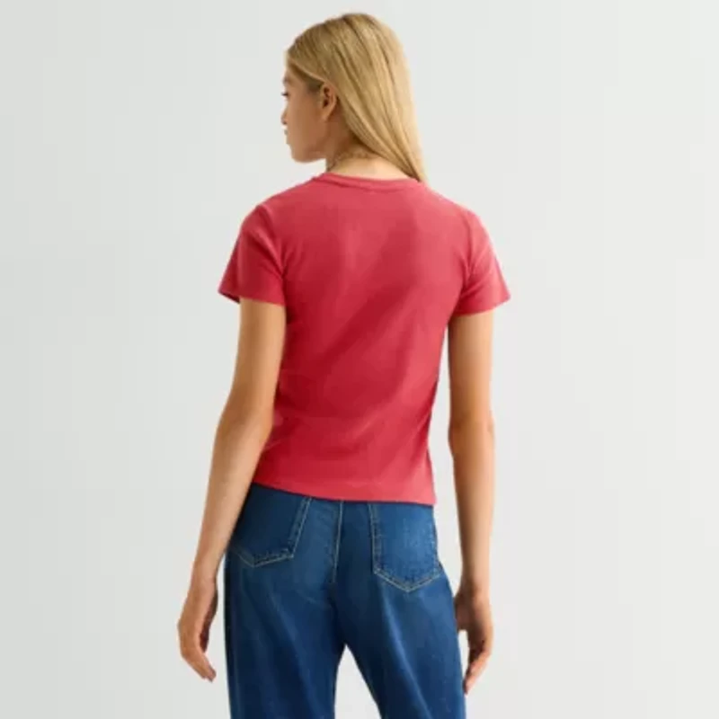 Americana Butterfly Baby Tee Womens Juniors Crew Neck Short Sleeve Fitted Graphic T-Shirt