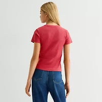 Americana Butterfly Baby Tee Womens Juniors Crew Neck Short Sleeve Fitted Graphic T-Shirt