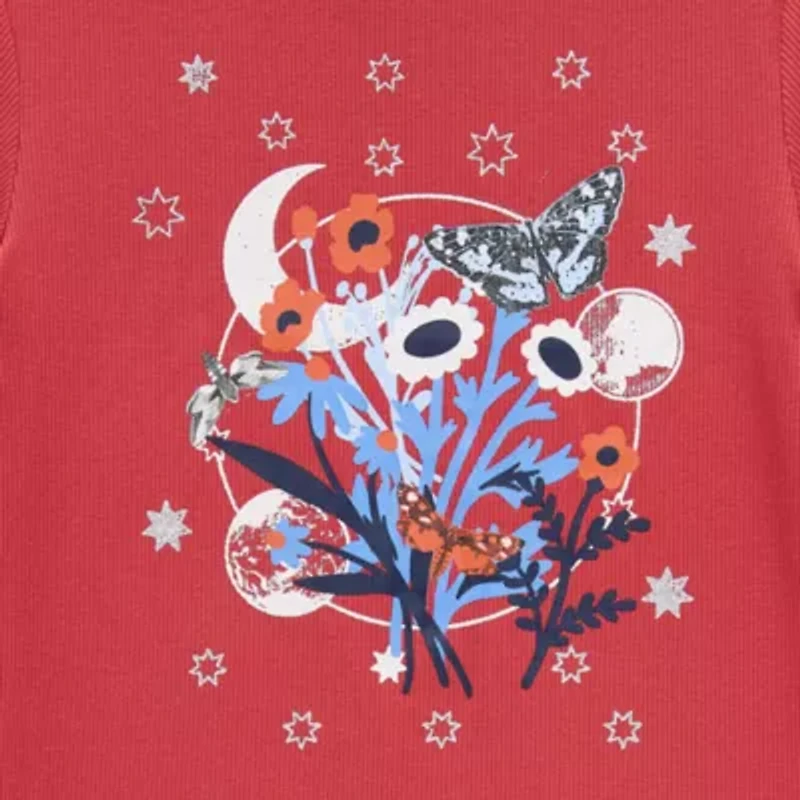 Americana Butterfly Baby Tee Womens Juniors Crew Neck Short Sleeve Fitted Graphic T-Shirt