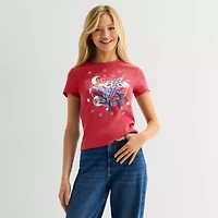 Americana Butterfly Baby Tee Womens Juniors Crew Neck Short Sleeve Fitted Graphic T-Shirt
