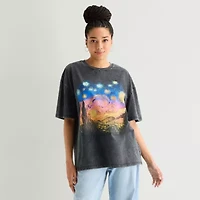New World Starry Night Womens Juniors Crew Neck Short Sleeve Oversized Graphic T-Shirt