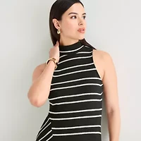 Worthington Womens Sleeveless Striped Midi Sweater Dress
