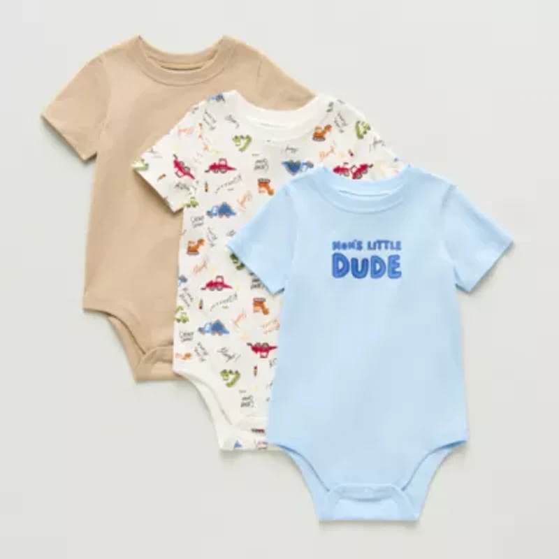 Okie Dokie Baby Boys Crew Neck Short Sleeve 3-pc. Bodysuit