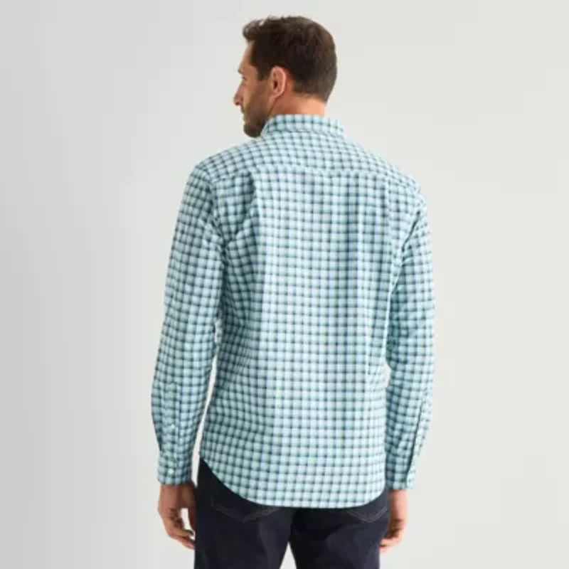 St. John's Bay Stretch Poplin Mens Long Sleeve Classic Fit Button-Down Shirt