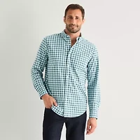 St. John's Bay Stretch Poplin Mens Long Sleeve Classic Fit Button-Down Shirt