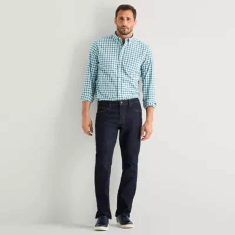 St. John's Bay Stretch Poplin Mens Long Sleeve Classic Fit Button-Down Shirt