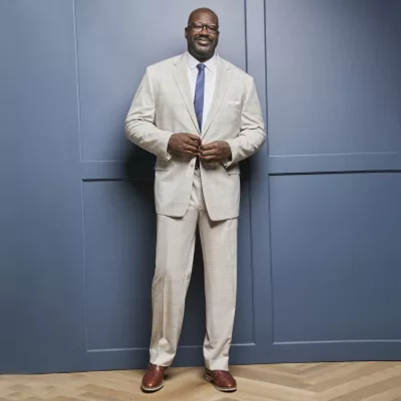 Shaquille O'Neal XLG™ Mens Big and Tall Stretch Fabric Plaid Flat Front Suit Pant