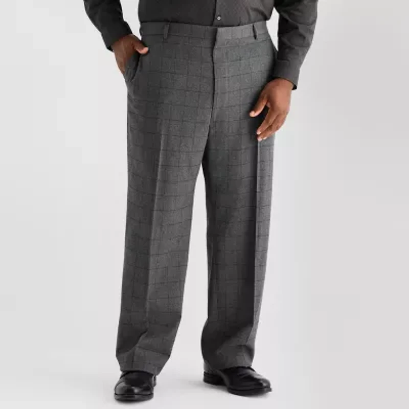 J. Ferrar Ultra Comfort Mens Big Stretch Fabric Regular Fit Plaid Flat Front Suit Pant