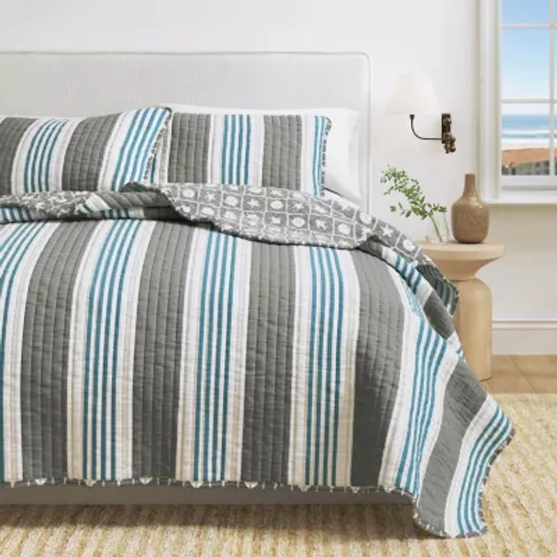 Linery Coastal Stripe Reversible Quilt Set