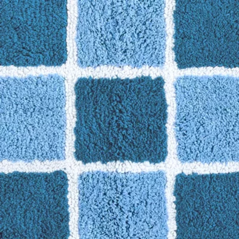 Home Expressions Blue Grid Bath Rug