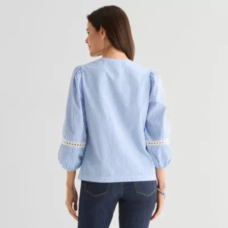 St. John's Bay Womens Henley Neck 3/4 Sleeve Blouse