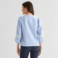 St. John's Bay Womens Henley Neck 3/4 Sleeve Blouse