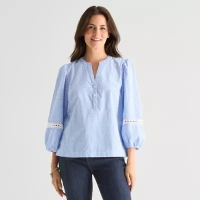 St. John's Bay Womens Henley Neck 3/4 Sleeve Blouse
