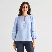 St. John's Bay Womens Henley Neck 3/4 Sleeve Blouse