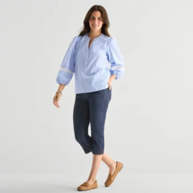 St. John's Bay Womens Henley Neck 3/4 Sleeve Blouse