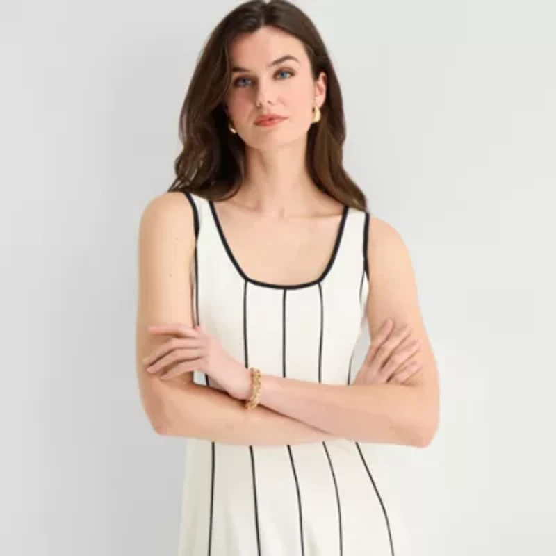 Worthington Womens Sleeveless Midi Fit + Flare Dress