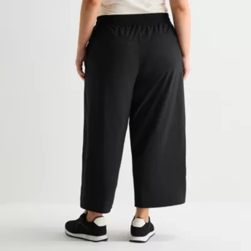 Stylus Womens Plus Wide Leg Mid Rise Cropped Pant