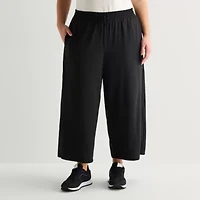 Stylus Womens Plus Wide Leg Mid Rise Cropped Pant