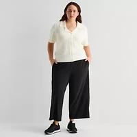Stylus Womens Plus Wide Leg Mid Rise Cropped Pant