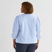 St. John's Bay Womens Plus Henley Neck 3/4 Sleeve Blouse