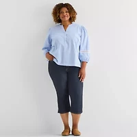 St. John's Bay Womens Plus Henley Neck 3/4 Sleeve Blouse