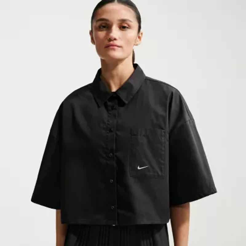 Nike Womens Short Sleeve Regular Fit Button-Down Shirt