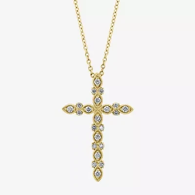 Effy  Womens 1/4 CT. T.W. Natural White Diamond 14K Gold Cross 18 Inch Pendant Necklace