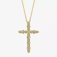 Effy  Womens 1/4 CT. T.W. Natural White Diamond 14K Gold Cross 18 Inch Pendant Necklace